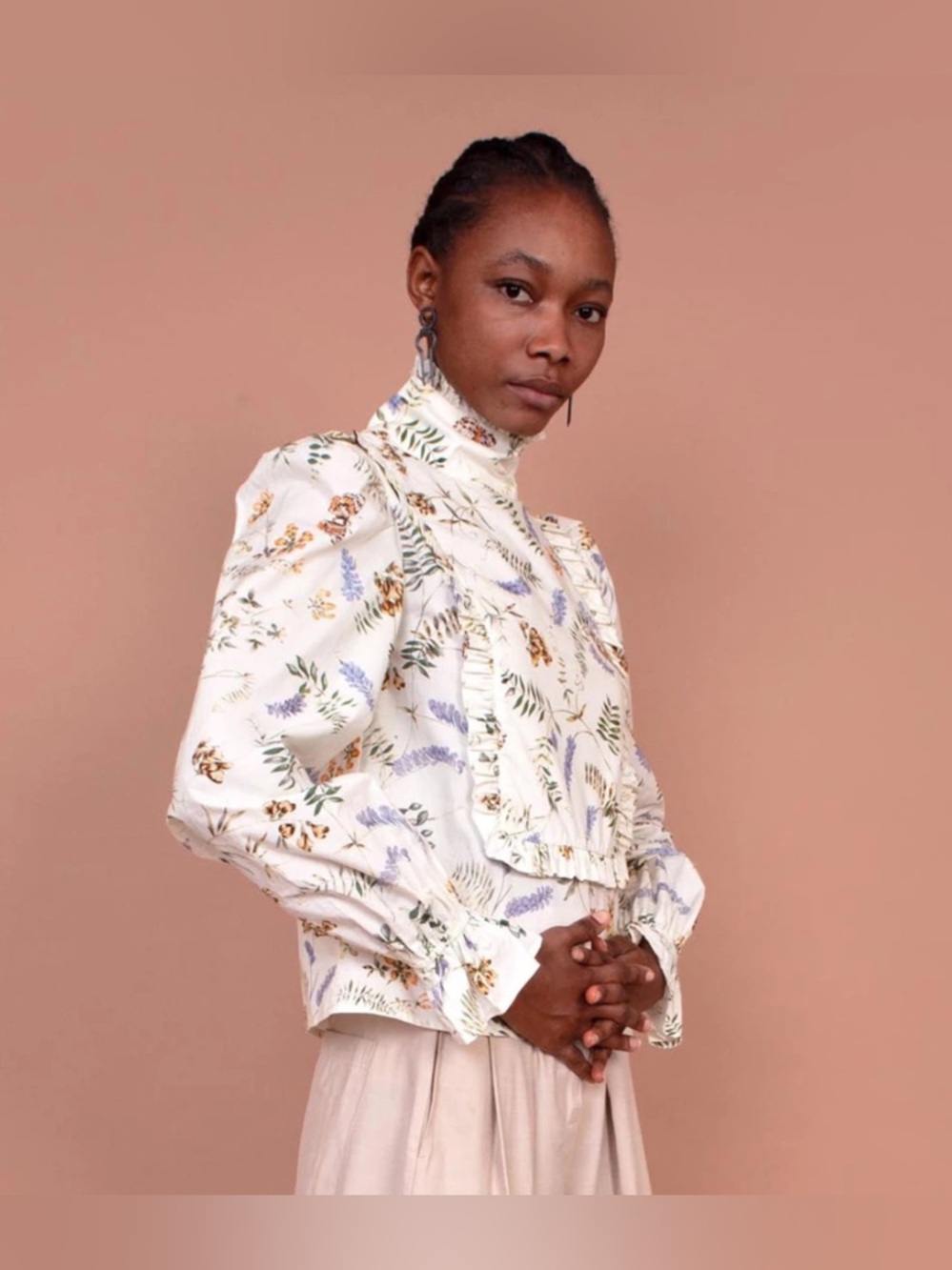 Meadows Lupin Top Spring Haze Organic Cotton Cream Yellow Floral Ruffle-Yoke Top